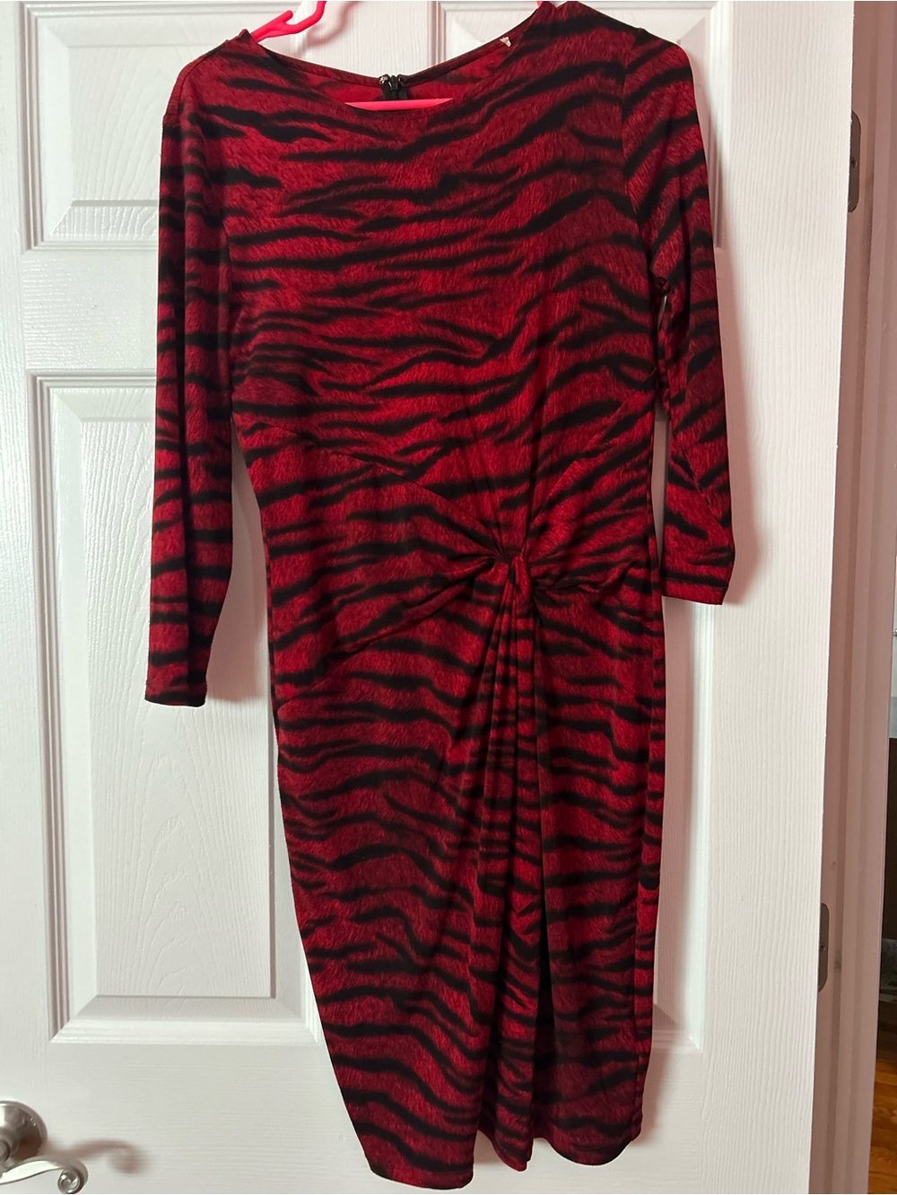 Michael Kors Red and Black Animal-Print Midi Dress